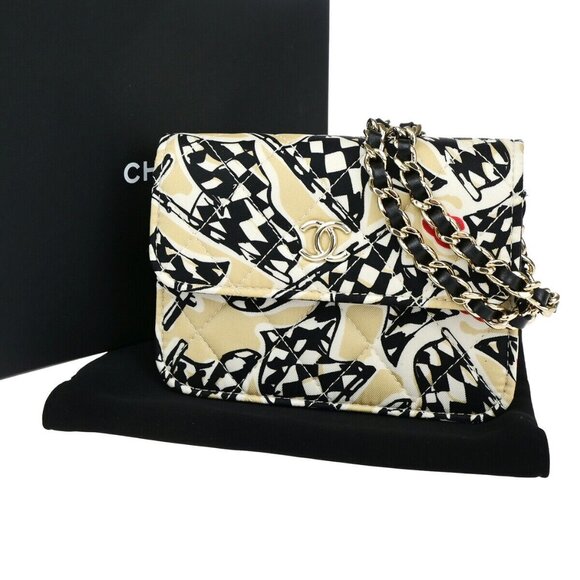 CHANEL CC Checkered Flag Year-End Gift Chain Mini Shoulder Bag Canvas authentic - Picture 1 of 16